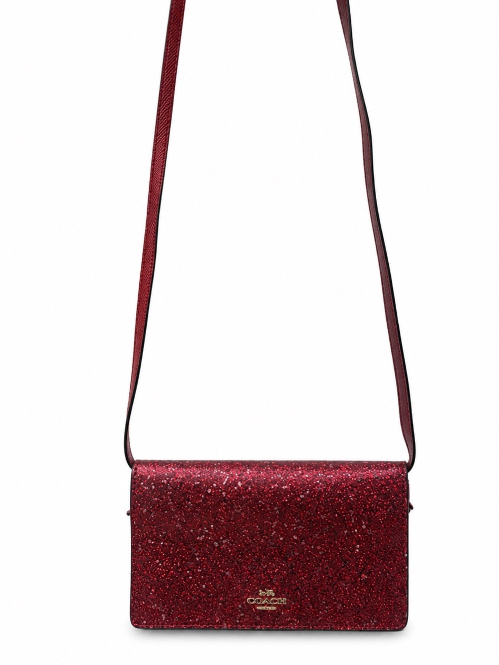 Coach Red Glitter Crossbody Wallet on Chain | Sparkle Evening Bag